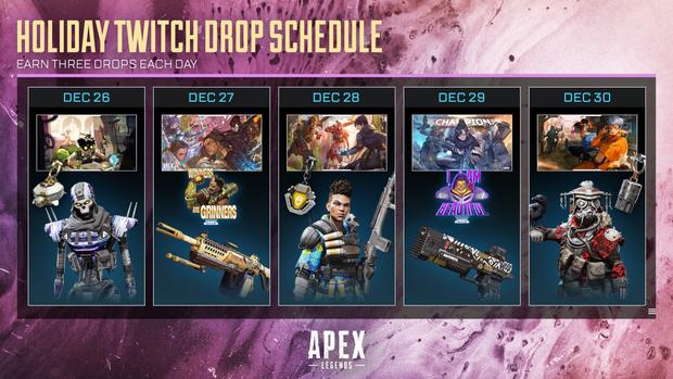 【Apex Legends】Twitch Dropsで特典報酬一覧！12/26から5日連続でもらえるぞ！